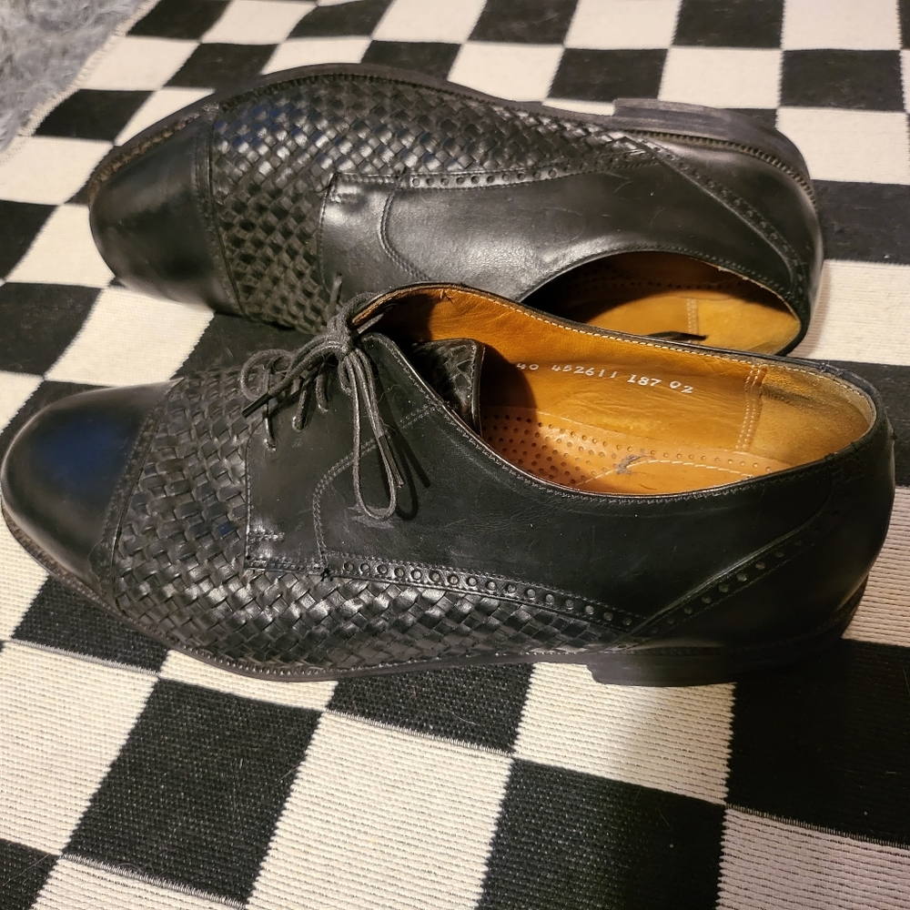Florsheim Black Weave Basket Woven Leather Oxford sz 9.5 Mens